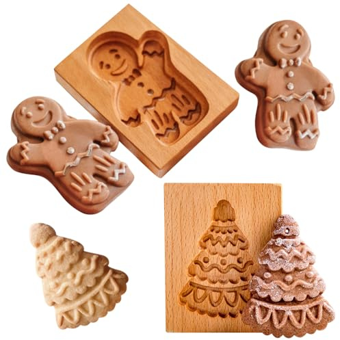 Noetopolis Moules à biscuits en bois, lot de 2 moules à biscuits 3D en bois, formes à pâtisserie DIY en bois, emporte-pièces en bois pour biscuits en bois, moule à pâtisserie en bois, emporte-pièces