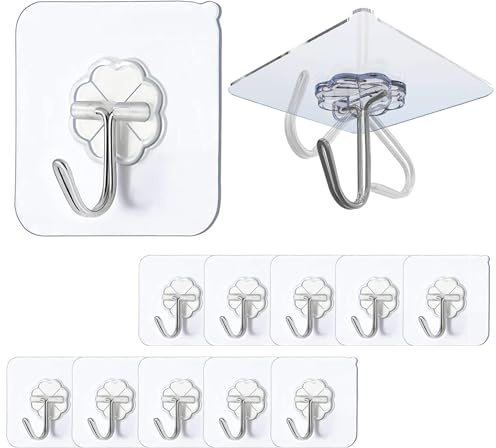 EOSWRU Haken Selbstklebend, 10 Stück Klebehaken Transparent Ohne Bohren (max 10 kg) Nahtloser Wasserdicht und Ölfest Mehrzweck Klebe Haken, Wandhaken Selbstklebend für Küche Bad