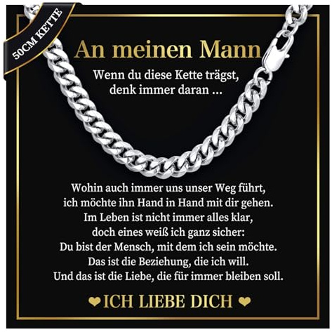 Kette Herren Geschenke für Männer Valentinstag - 8mm Edelstahlkette Silber Pärchen Kette Geschenke für Partner Mann, liebesgeschenke für ihn, Ich Liebe Dich Geschenk für Männer Jahrestag Geburtstag