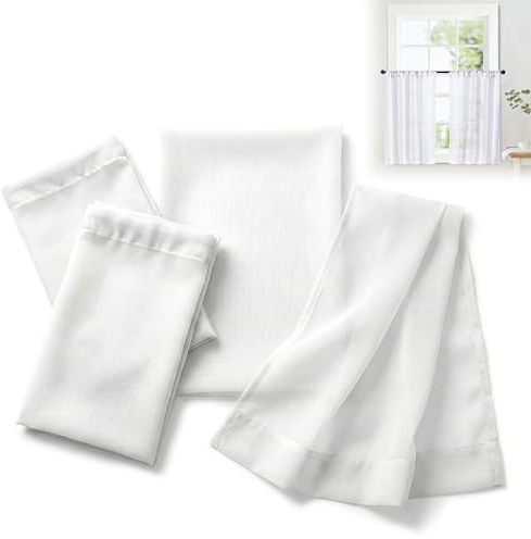 Katyjun Scheibengardinen Modern 4er Set Vorhang Kurz Fenster 63.5 x 91.5 cm Fenster Gardine Halbtransparent für Wohnkomfort Dekoration Ideal für Küche und Wohnzimmer