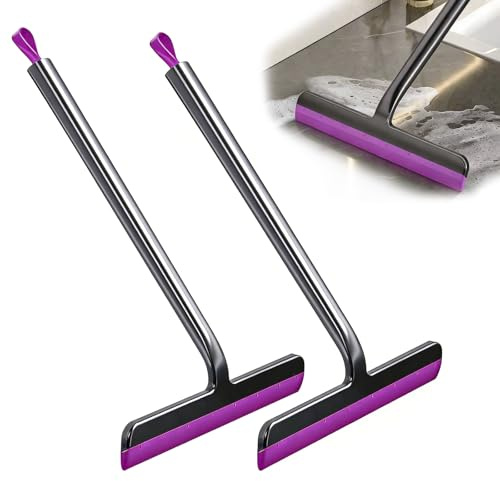 2Pcs Hook Shower Squeegee, Multi-Surface Glass Mirror Car Cleaning Scraper | Black violet shower screen wiper glass cleaner tool for shower doors, tiles, kitchen countertops and all smooth flat surfaces