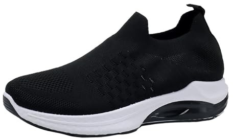 Joggingskor för kvinnor – slip-skor för kvinnor, sommar, ventilerande barfotaskor, bekväma joggingskor, moderiktiga sportskor, tjock sula, gymnastikskor som avslappnade maskerade promenadskor, svart