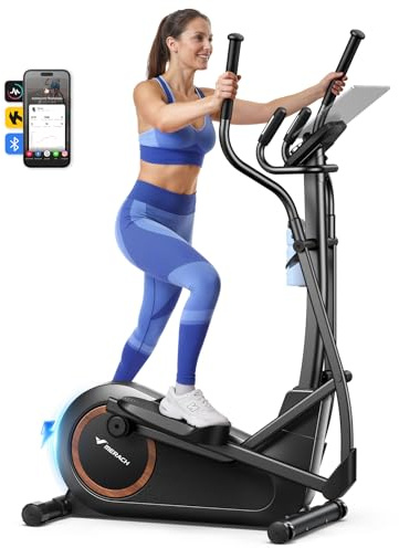 MERACH Självdriven crosstrainer för hem, 42 cm steglängd, ultralätt elliptisk tränare med magnetmotstånd, 16 motståndsnivåer, Bluetooth, app och pulssensor, upp till 150 kg