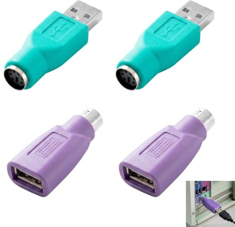 4 Piezas Adaptador PS2 USB, Convertidor PS2 USB Activo a Macho Hembra para Adaptador Teclado y Ratón, Conversor Plug and Play Compatible con Ordenadores Portátiles y Sobremesa Windows