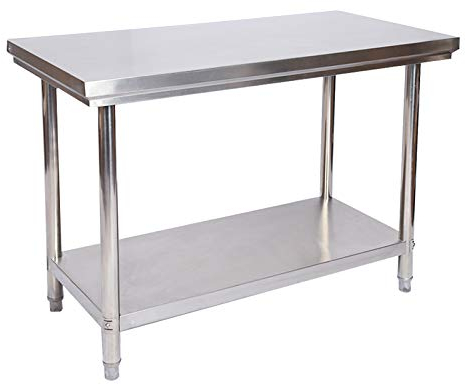 Wiltec Tavolo da lavoro in acciaio inox 100 x 60 x 85 cm con ripiano inferiore e piedi regolabili