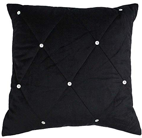 Riva Paoletti New Diamante Cushion Cover - Black - Diamante Crystal Sequins - Quilted Geometric Design - Hidden Zip Closure - 100% Polyester - 45 x 45cm (18 x 18 inches) - Designed in the UK