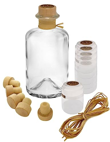 Geniess-Bar! 9x Profi Set Apothekerflasche leer 500 ml Glas Apotheker Flaschen zum selbst befüllen & transparente Schrumpfkapseln mit Siegel gold & Korken & Bast