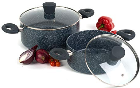 Russell Hobbs COMBO-4839A Nightfall Stone Cooking Pots - 20cm, 24cm Stock Pots with Lids, Non-Stick Pots & Pan Set, Induction Hob Casserole Dish, Lightweight 3mm Aluminium, Stay Cool Handles