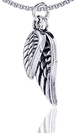 Xusamss Punk Jewelry Titanium Steel Angel Wings Pendant Necklace(Steel)