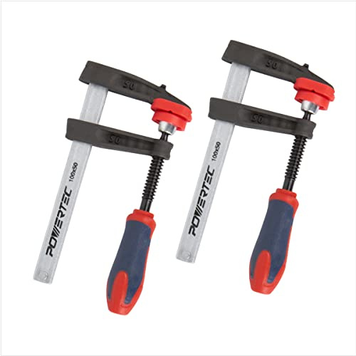 POWERTEC 71591 4-Inch F Clamp Heavy Duty F Style Bar Clamps for Woodworking, 330 lb Capacity each – 2 Pack
