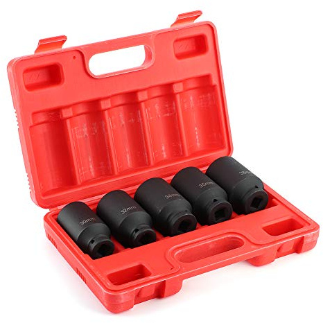 Juego 5 Llaves Vaso Impacto Profundo 12 Puntos 1/2 Pulgada Herramientas Aire para Reparación Industrial Accesorios de Taller