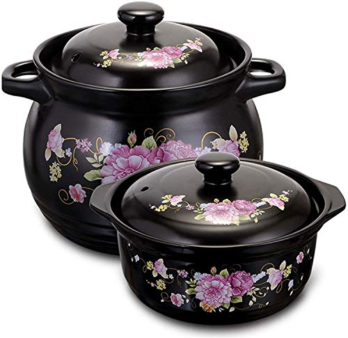 SMSOM Eintopf Pot Casserole Tontopf zum Kochen, Hochtemperaturfeuerlehmer-keramischer Kochtopf, glatte Oberfläche, leicht zu reinigen für Hühnersuppe, Schweinefleisch-Rippensuppe, Claypot-Reis, Entens