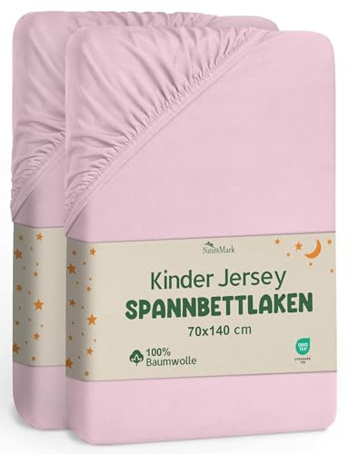 NatureMark Kinder Spannbettlaken 70x140 cm – Weiches Jersey, 100% Baumwolle, 2er Set für Babybett und Kinderbett, Rosa