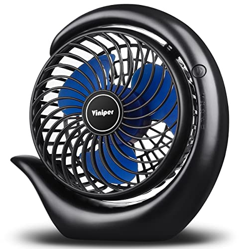 Viniper Ventilador portátil recargable, ventilador de escritorio pequeño: 3 velocidades y 8-24 horas de trabajo más largo, rotación de 180, ventilador portátil de batería USB para oficina/hogar