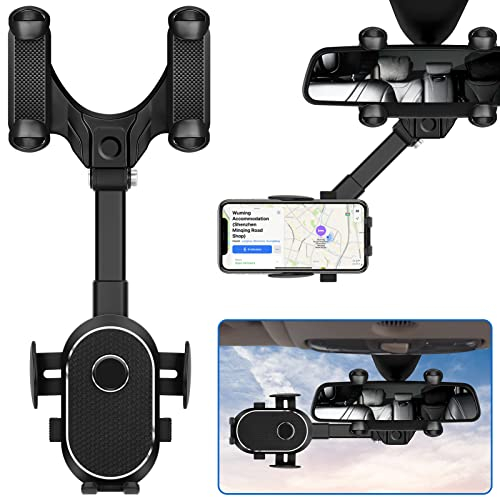 QKFON Rückspiegel Telefonhalter, Universal 360 ° Drehbarer und Einziehbarer Handyhalter Handyhalterung Auto Rückspiegel für iPhone, Huawei, Xiaomi und Samsung Galaxy Handys usw