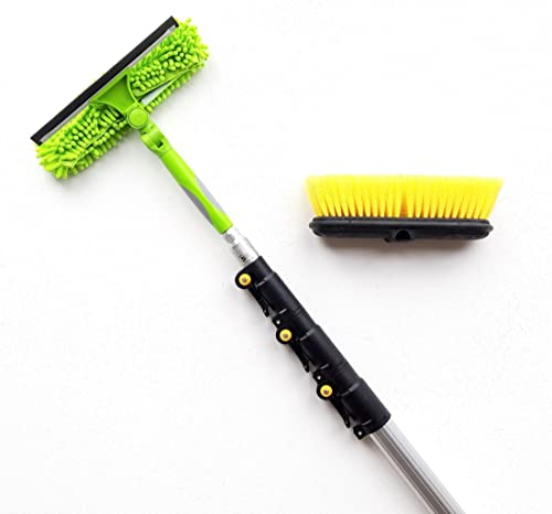 HI-TECH 13ft Window Cleaning Pole Dual Swival Pad Squeegee Brush Head Extendable Telescopic Extension Extended Equipment Kit