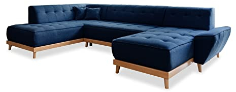 MIUFORM Dazzling Daisy U mit Bettkasten | 8 Sitzer Sofa | U-Form Links | 330 x 190 x 77cm Couch | Klappsofa mit Schlaffunktion | Wohnlandschaft (Navy blau)