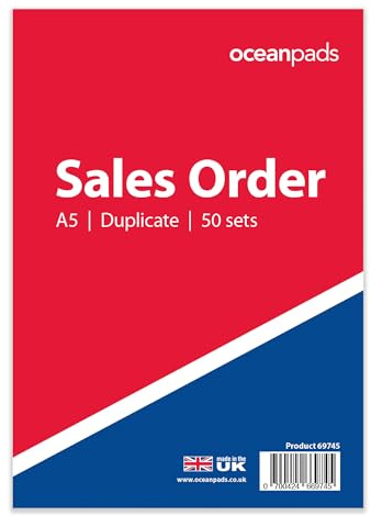 Sales Order Book Duplicate A5 – 50 Numbered 2-Part NCR Sets – Carbonless Order Book for Small Business, Trade & Office Use – Ocean Pads (69745)