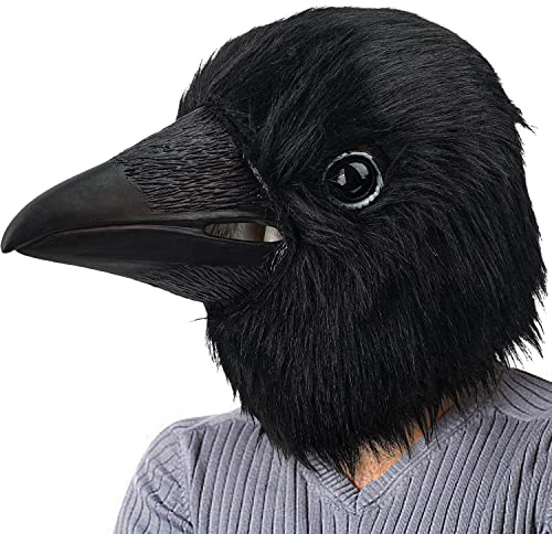 CreepyParty Black Crow Mask Raven Head Latex Realistic Animal Full Head Mask for Halloween Costume Party Carnival Cosplay