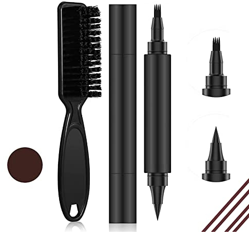 Kit Penna per Riempimento Barba,Matita per Barba Pennello per Barba,Beard Filling Pen Kit,Beard Pencil Filler,Riempitivo per Matita Barba Impermeabile Lunga Durata Penna per Barba con Pennello(Scuro)