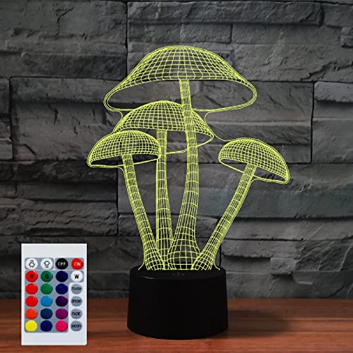SUPERHONGJIHAO Nachtlicht für Kinder, 3D-Pilz-LED-Lampe mit Fernbedienung, 16 Farbwechsel Geburtstagsgeschenk für Kinder