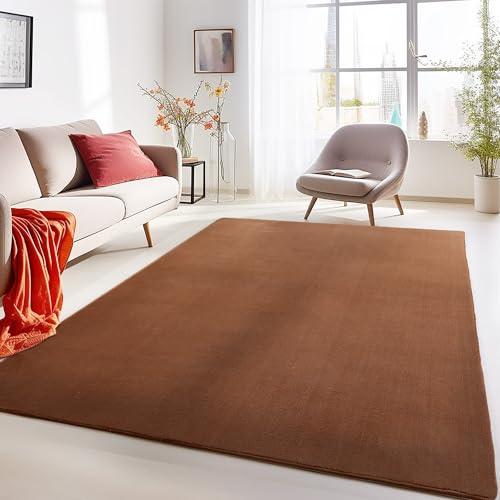 Carpetsale24 Waschbarer Teppich Kurzflor Läufer 60x110 cm Braun Modern Einfarbig Weich rutschfest Pflegeleicht Maschinenwaschbar für Flur Eingang Schlafzimmer Küche