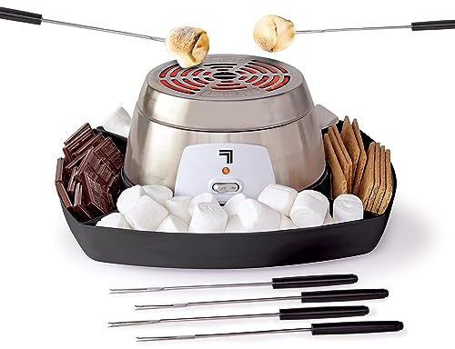 Sharper Image Electric S’mores Maker – 6 Marshmallow Roasting Sticks & Serving Tray Station| Indoor Smores Kit| Kids & Family Party Activity| Kitchen Gadget| Movie Night, Sleepover, Housewarming Gift
