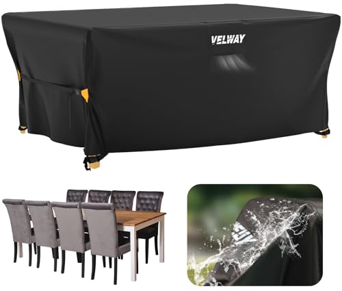 Velway Housse Salon de Jardin Imperméable - Housse Table de Jardin avec Boucles Coupe-Vent Protection pour Tous Les Temps pour Table et Chaise d'extérieur (Noir,242x162x71cm)