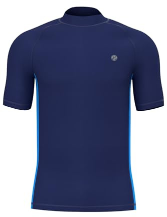 HDTIYUYP Mens Short-Sleeve Rash Guards - Adults UV Production Breathable Active Beach Sports Swim Tee Male Quickdrying Surfing Shirt Water Sport Wet Top Dark Blue 4XL