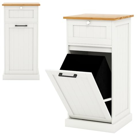 LIFEZEAL Wäscheschrank, Badezimmerschrank mit Schublade & Wäschebox, Wäschetruhe Wäschesammler mit neigbarer Tür, Wäschekorb für Badezimmer, 40 x 37 x 82 cm (Weiß)