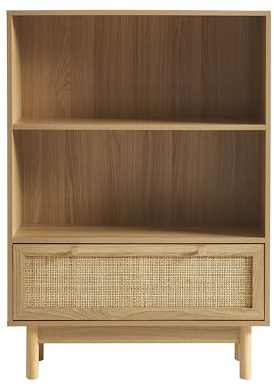 BAÏTA Helena Bücherregal, Eichenoptik, Rattangeflecht, 80 cm, Eiche Hell