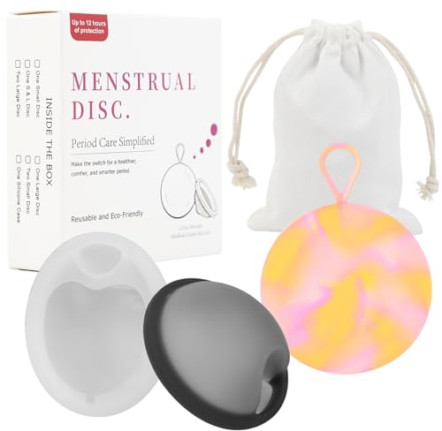 EACHPT Coppetta mestruale 2 dischi mestruali taglie S+L con tasche portaoggetti,Silicone medico al 100% a tenuta stagna,disco mestruale riutilizzabile e alternativa sostenibile ai tamponi