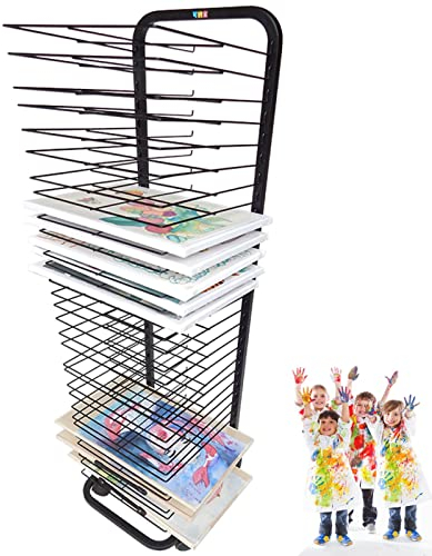 XNXYSMKJ 30-lagiger mobiler Stahl-Trockenständer für Klassenzimmer, Malerei, Kunsthandwerk, Kunstaufbewahrung, Präsentationsständer, Kunst-Trockenständer / 12,6 x 16,7 x 53,1 Zoll
