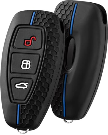 OATSBASF Autoschlüssel Hülle Geeignet für Ford 3-Tasten (nur Keyless Go) Schlüsselhülle Cover Case Silikon Schlüsselbox (Blaue Linie)