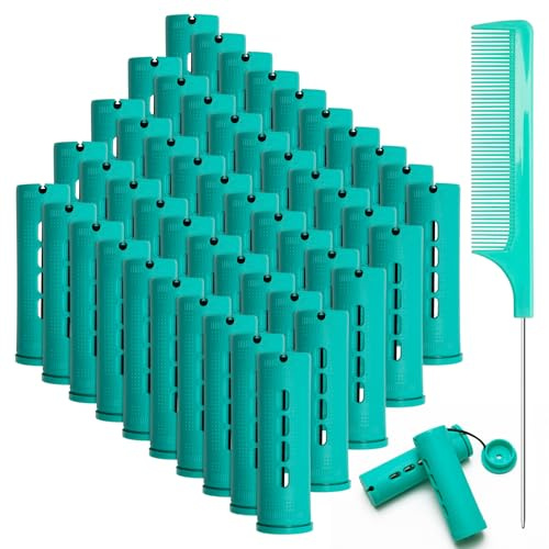 Zhaoyao 50 Pcs 1 Inch Perm Rod Set for Nature Hair, Cold Wave Rods for Short Hair, Plastic Hair Curling Rollers Heatless Perming Rods Hair Curlers with Pintail Comb, Green