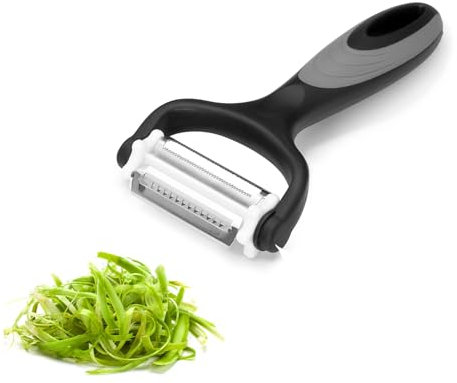 Innoteck Essentials 3 in 1 Multi-Functional Peeler - with Ergonomic Handle - Stainless Steel - Standard Fine/Serrated/Julienne Peeling - 360° Head Rotation - for Vegetable and Fruit - Black/Grey