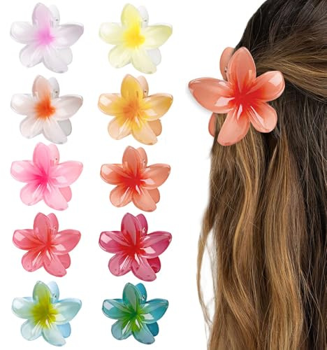 TOFBS 10 Stück Ei-Blume Haarklammer für Dickes Dünnes Haar Böhmen Hawaii Haarspangen für Frauen Haarstyling Haarkralle Strand Party Pool Urlaub Zubehör