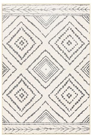 DEFYNEE Teppich 60x300cm Anti-Rutsch Moderner Stil Teppich, Kurzer Flor faltbar Langer Teppiche, Maschinenwaschbar, Für Flure, Küchen, Schlafzimmer, Grauweiß