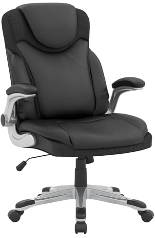 COSTWAY 350LBS Executive Office Chair, Height Adjustable PU Leather Computer Desk Chair with Rocking Backrest and Arms, Ergonomic Swivel High Back Chair for Home Office (Black, 72 x 72 x 118 cm)