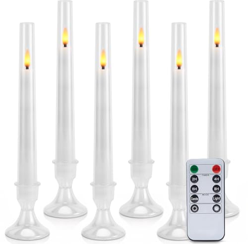 IMAGE 6Pcs flammenlose Kerzen mit Kerzenhalter, Batteriebetriebene Stabkerzen Flackernde LED-Kerzen mit Fernbedienung und Timer, Abnehmbare Kerzenständer, Hochzeit Ramadan Weihnachten Tischdeko (weiß)