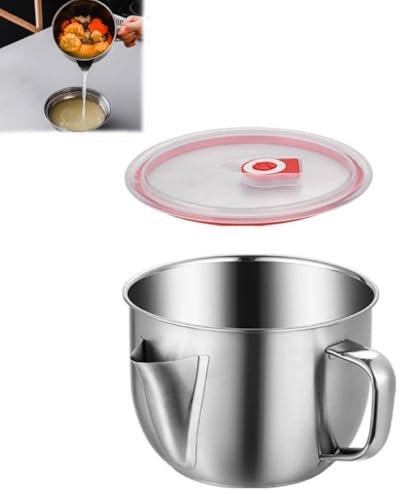 Fetttrenner aus Edelstahl mit Deckel, Fetttrennbecher mit Deckel für Soße, tragbarer Fetttrenner mit Griff, entfernt überschüssiges Öl aus Suppe oder Lebensmitteln, zum Kochen von Truthahnfleisch,