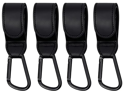 4 Stück Kinderwagen Haken, Kinderwagen Taschenhalter Aus Leder Robuste Kinderwagen karabiner Allgemein karabinerhaken kinderwagen Zubehör Buggy Clips Träger für Wickeltasche Taschen Einkaufstasche