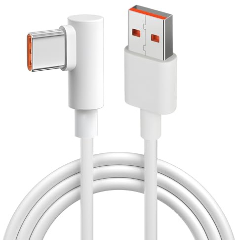Greacesrio 2M 120W 6A USB-C-Kabel, abgewinkelt, 90 Grad, Schnellladung | kompatibel mit 14/13T/12X/12T/11T Pro/11 Lite/10T/Note 13/12/11/ Mi 11 POCO X6 Pro M6 Pro F5 Pro (weiß)