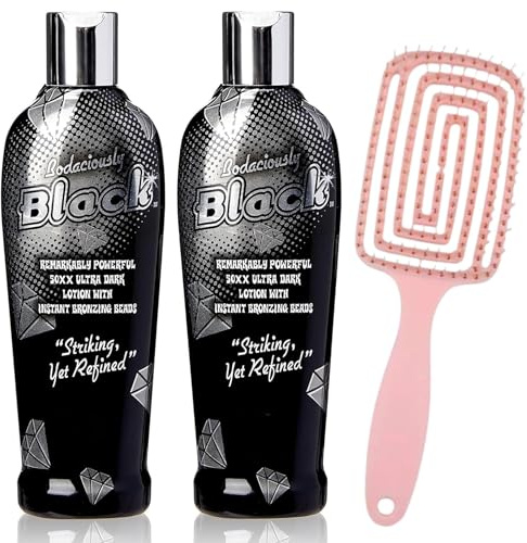 Bodaciously Black 50XX Ultra Dark Tanning Lotion 250ml 2 Pack with Hairbrush – Instant Bronzing Beads and Herbal Hydration for Fast Deep Indoor Outdoor Colour