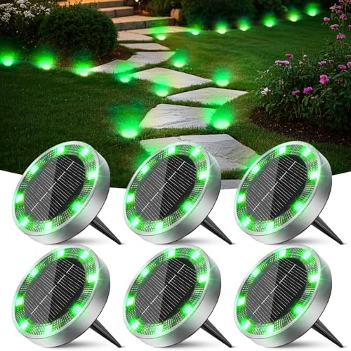 Peasur Solar Bodenleuchten Aussen, 6 Stück 8 LED Grün Solarlampen für Außen Garten Wetterfest, Solarleuchten Gartenbeleuchtung für Boden Weg Rasen Gehweg
