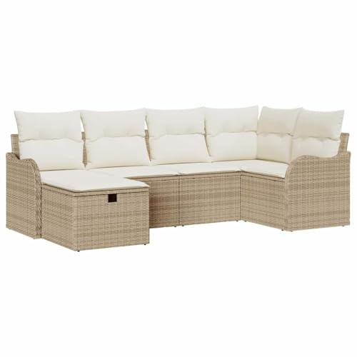 vidaXL Conjunto de sofá de jardín Manual 6 pcs Beige y Crema Poliratán, Sofá Modular para Patio, Confortable, Resistente al Clima, Ideal para jardín y terraza, Incluye Tumbona