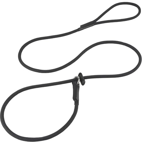 Slip Lead Dog Leash – Strong Nylon Training Rope with Spring-Loaded Adjustable Stopper – 5/16 x 4/5/6ft -No Pull Heavy Duty Leash for Small Medium Large Dogs(Black, 5 FT)