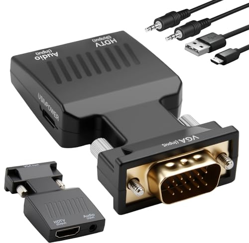 Solryn VGA to HDMI Adapter Converter with Audio, 1080P Converter to Convert Old Computer/Laptop to Display/Projector/TV, Input VGA Male to Output HDMI Female with 3.5mm Audio Jack and Mrico USB Cable