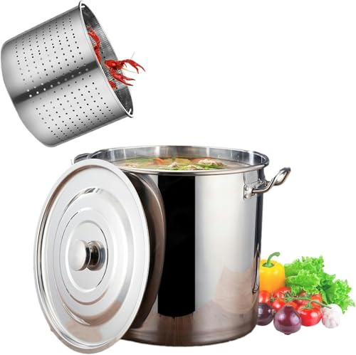 Ensemble de casseroles robustes en acier inoxydable - Plusieurs tailles 30/35 cm, kit polyvalent pour friteuse à pâtes et à dinde, batterie de cuisine durable, idéale pour cuire les asperges