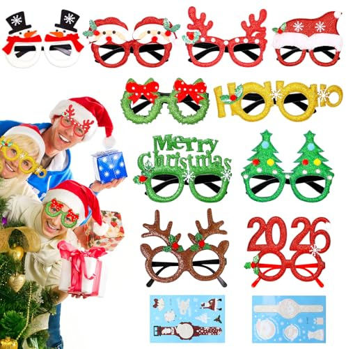 Solivive 10 Stück Weihnachtsbrillen, Weihnachten Accessoires, Weihnachten Brillen Rahmen 2026, Weihnachtsdeko Weihnachtsfeier Geschenke für Fotografie (Einheitsgröße)